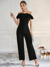 Privรฉ Women's Solid Color Flounce Hem Decorated Off Shoulder Wide Leg Jumpsuit shein